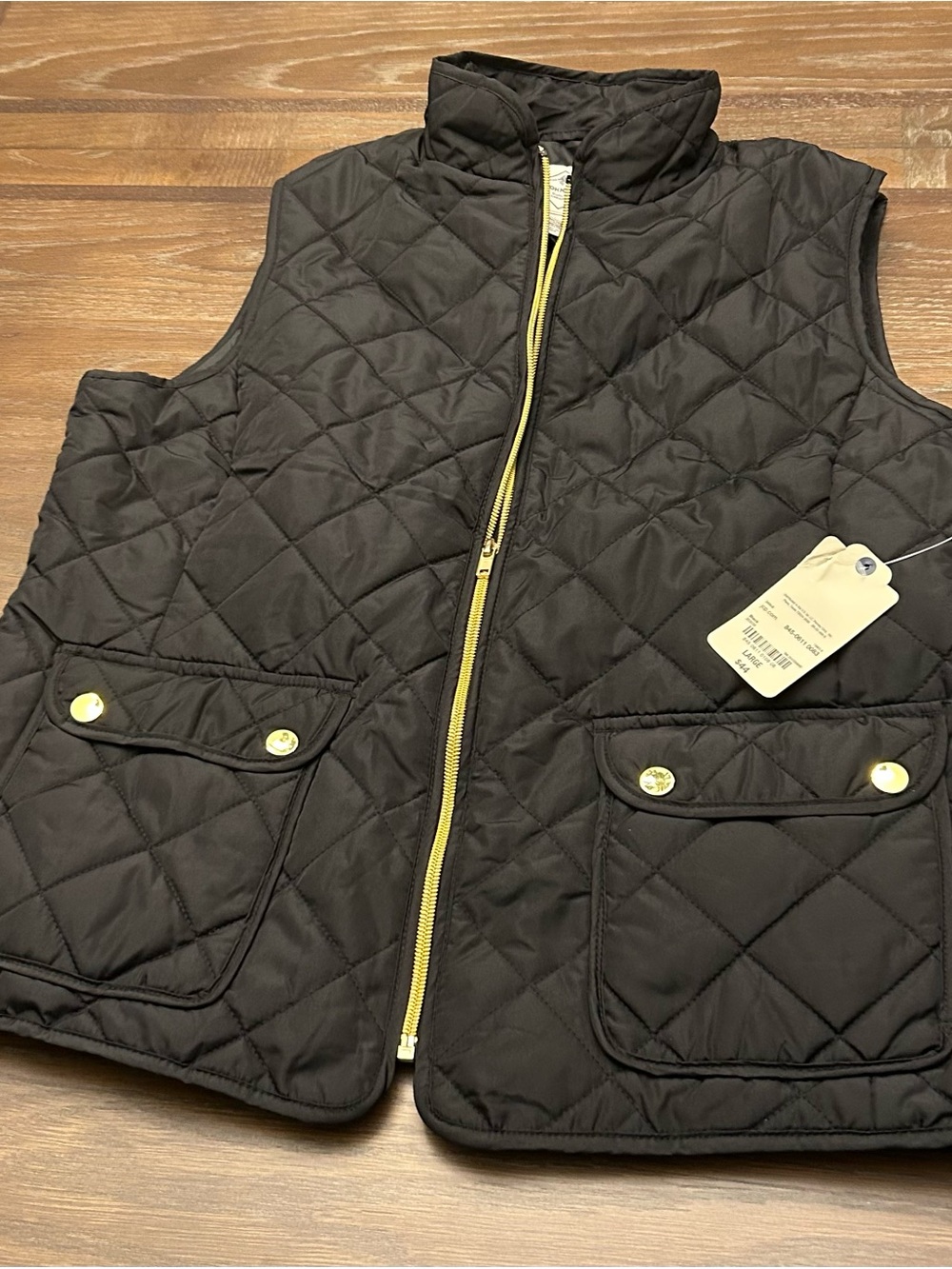 St. John's Bay Black Quilted Vest with Yellow Trim
